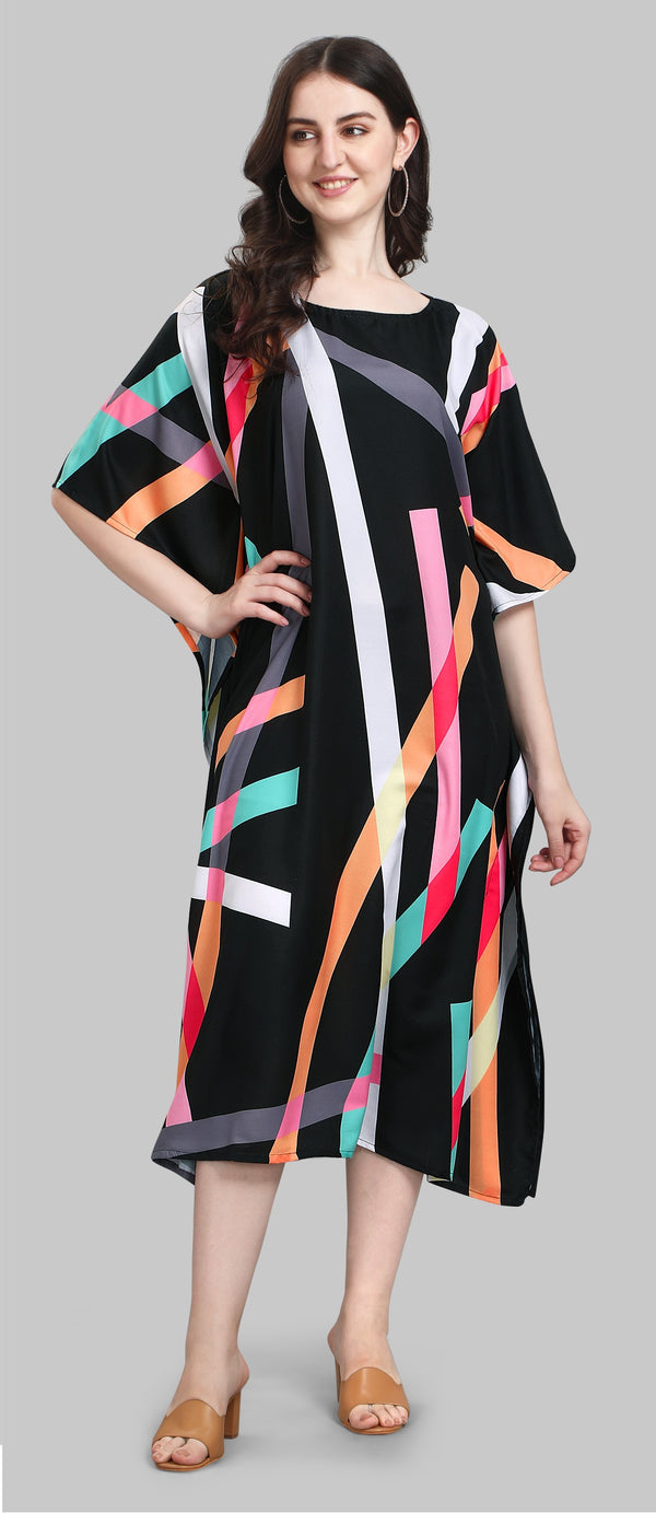 Black Multicolor Designer Kaftan Kurti for Women