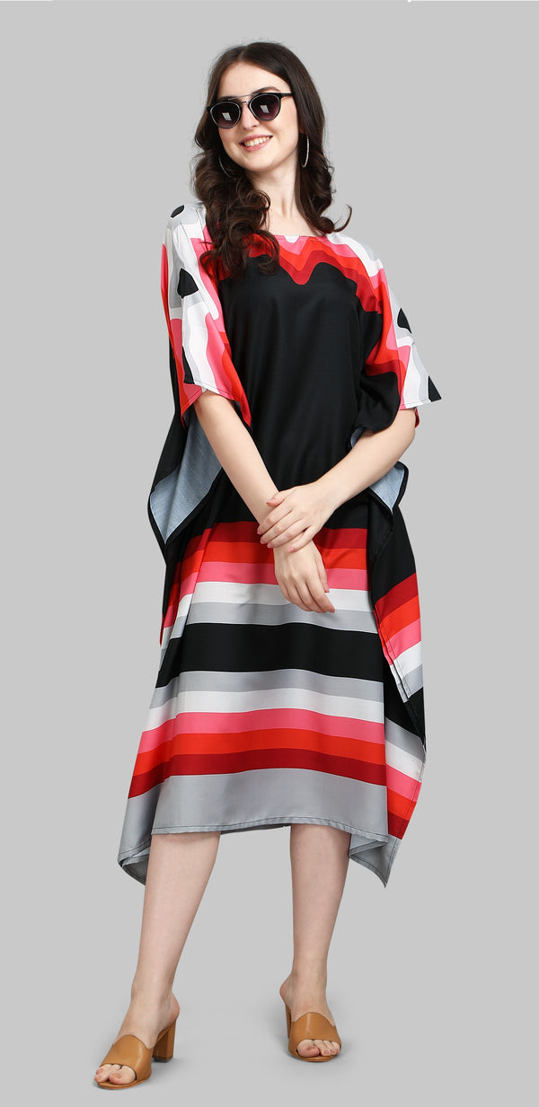 Black Red Striped Kaftan Kurti Dress for Women