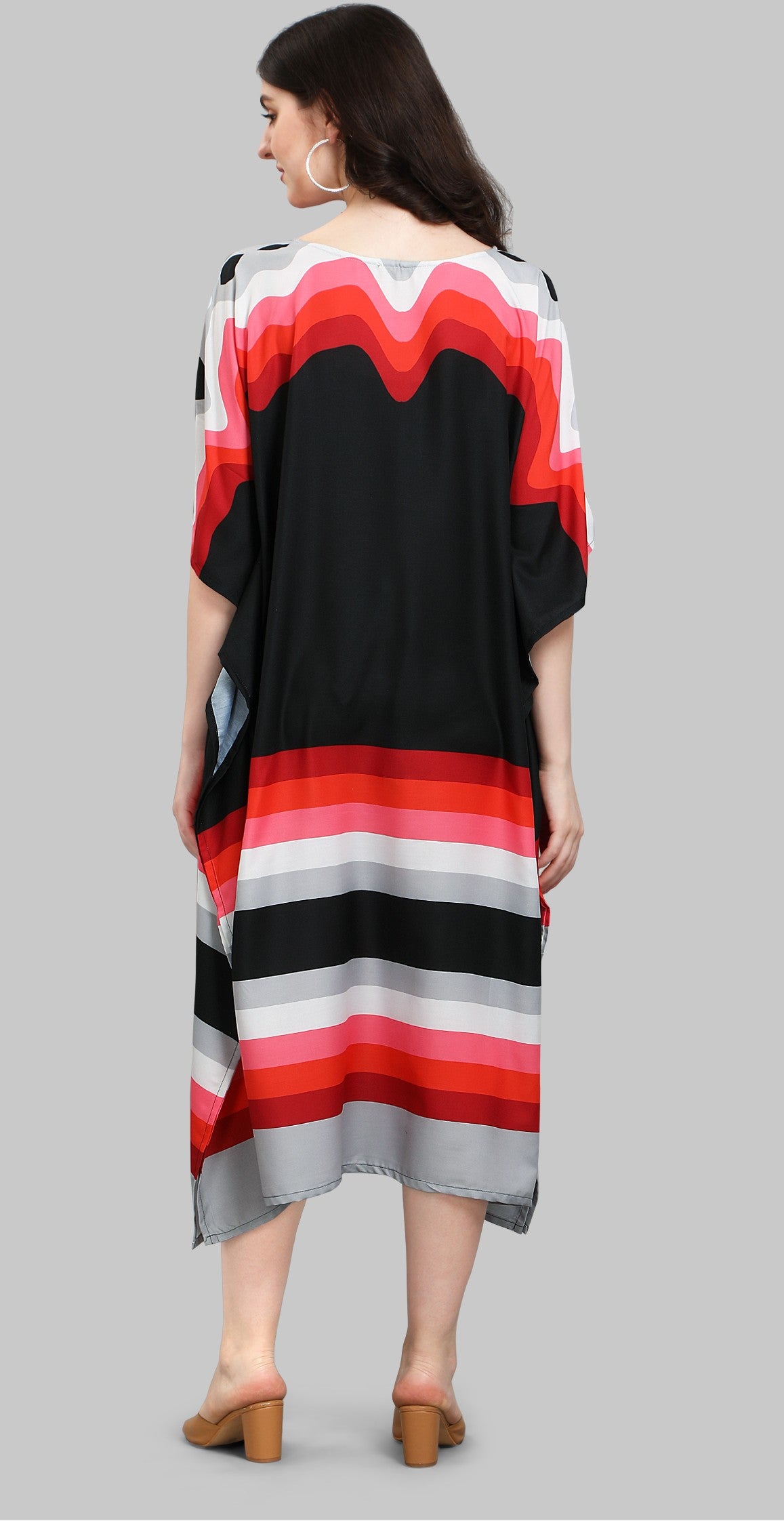 Black Red Striped Kaftan Kurti Dress for Women