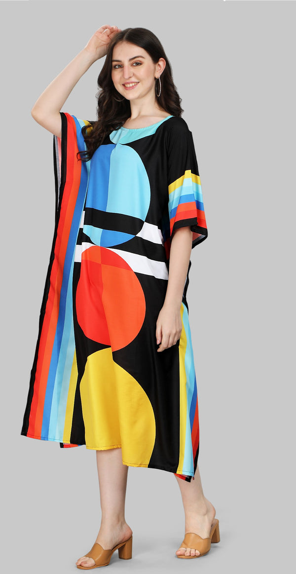 Black Multicolor Designer Kaftan Kurti for Women