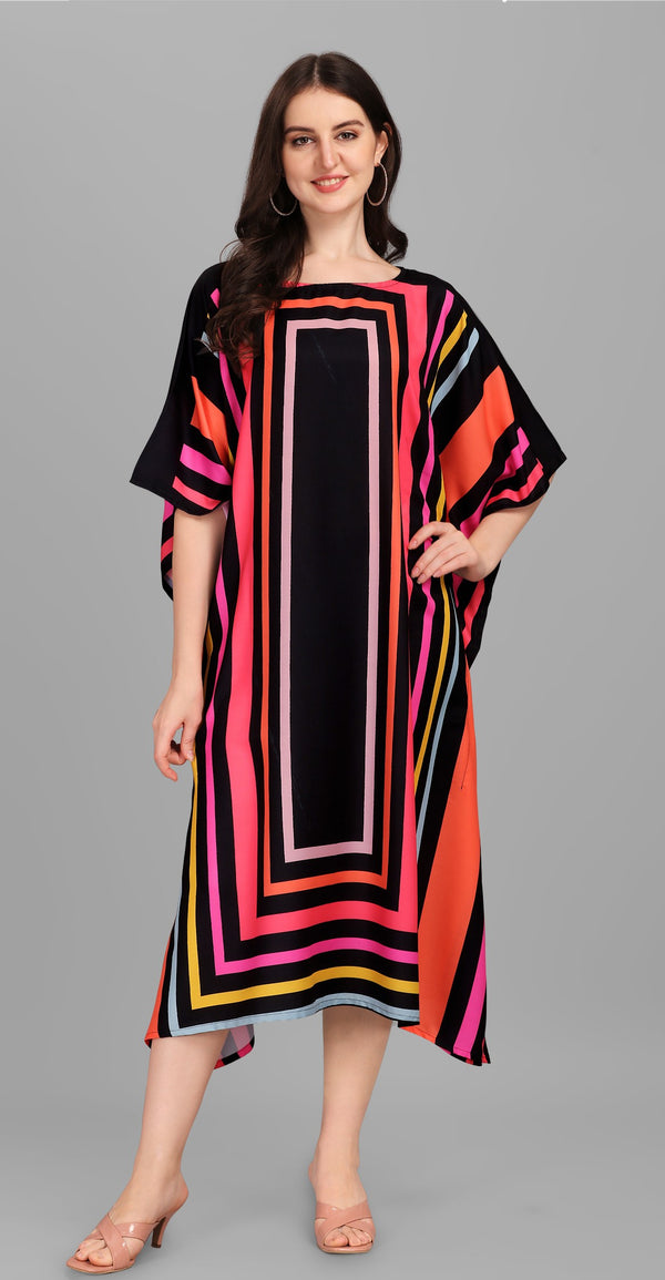 Black Pink Geometric Kaftan Kurti Dress for Women