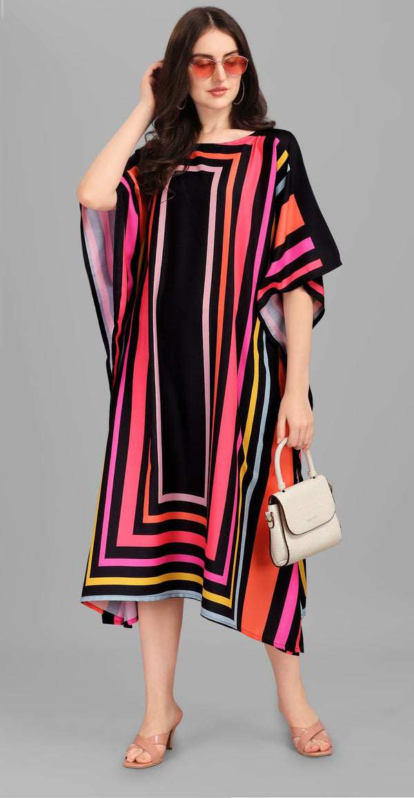 Black Pink Geometric Kaftan Kurti Dress for Women