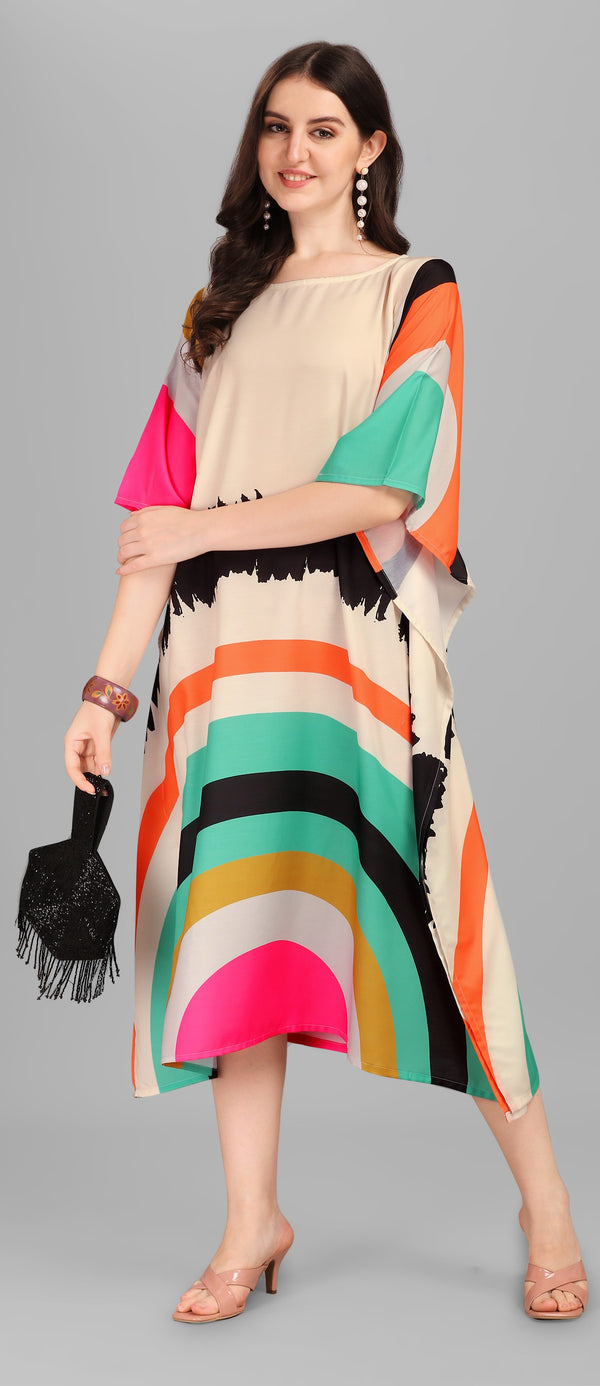 Beige Multicolor Designer Kaftan Kurti for Women