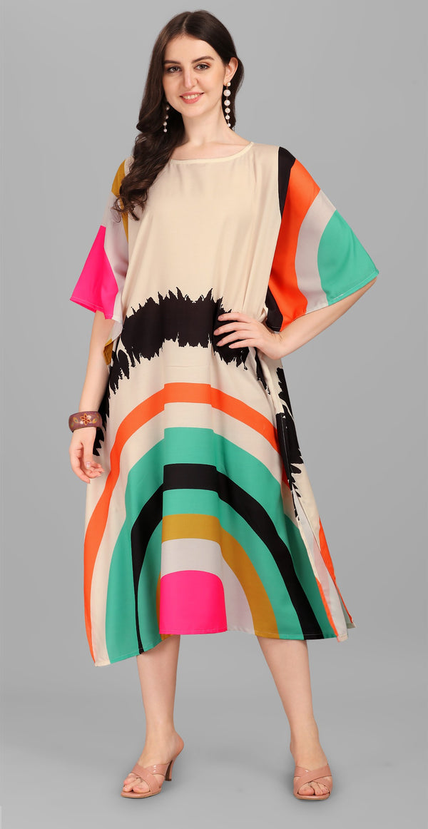 Beige Multicolor Designer Kaftan Kurti for Women