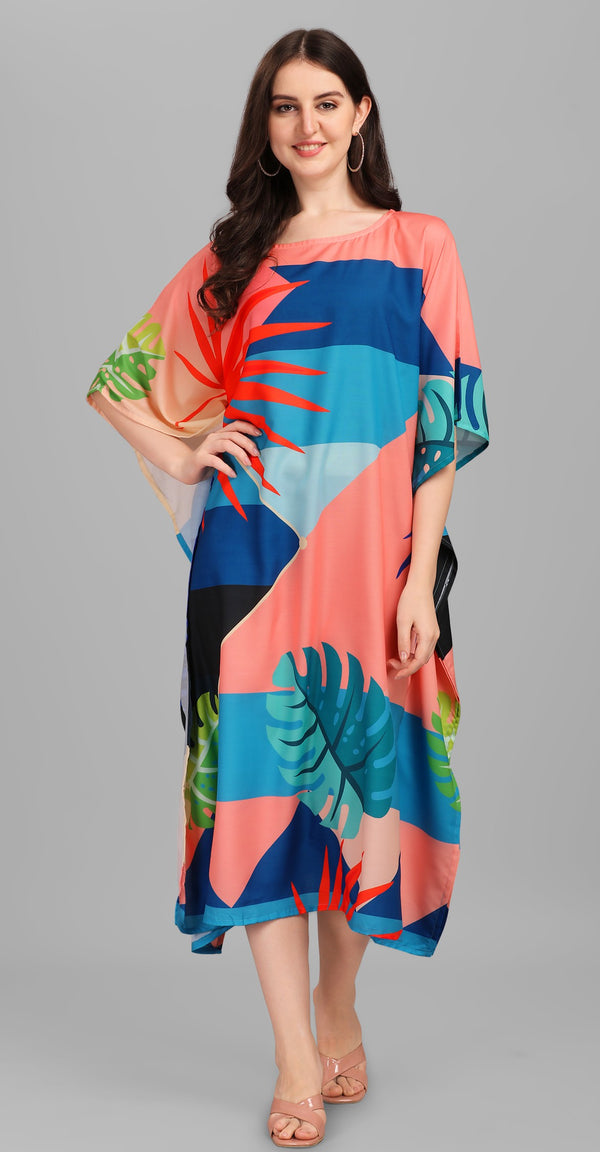 Coral Blue Printed Designer Kaftan Kurti for Women