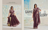 Wine Brown Satin Silk Saree with Embroidered Blouse - Ready to wear