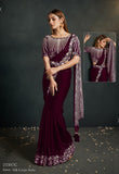 Deep Wine Silk Crepe Satin Saree with Embellished Designer Blouse