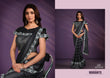Midnight Black Crystal Crepe Saree with Floral Embroidered Blouse