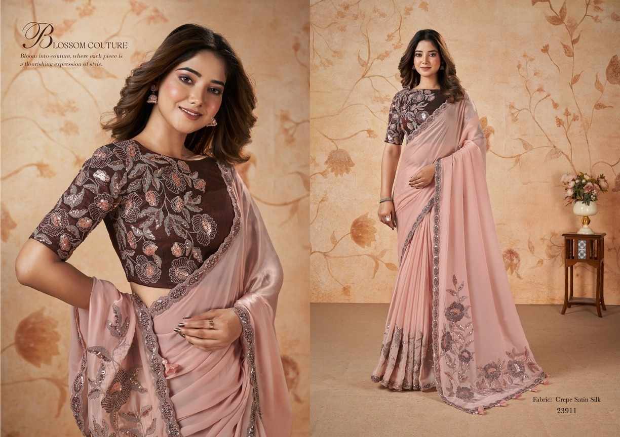Pink Velvet Reverie Crepe Satin Silk Saree with Embroidered Blouse