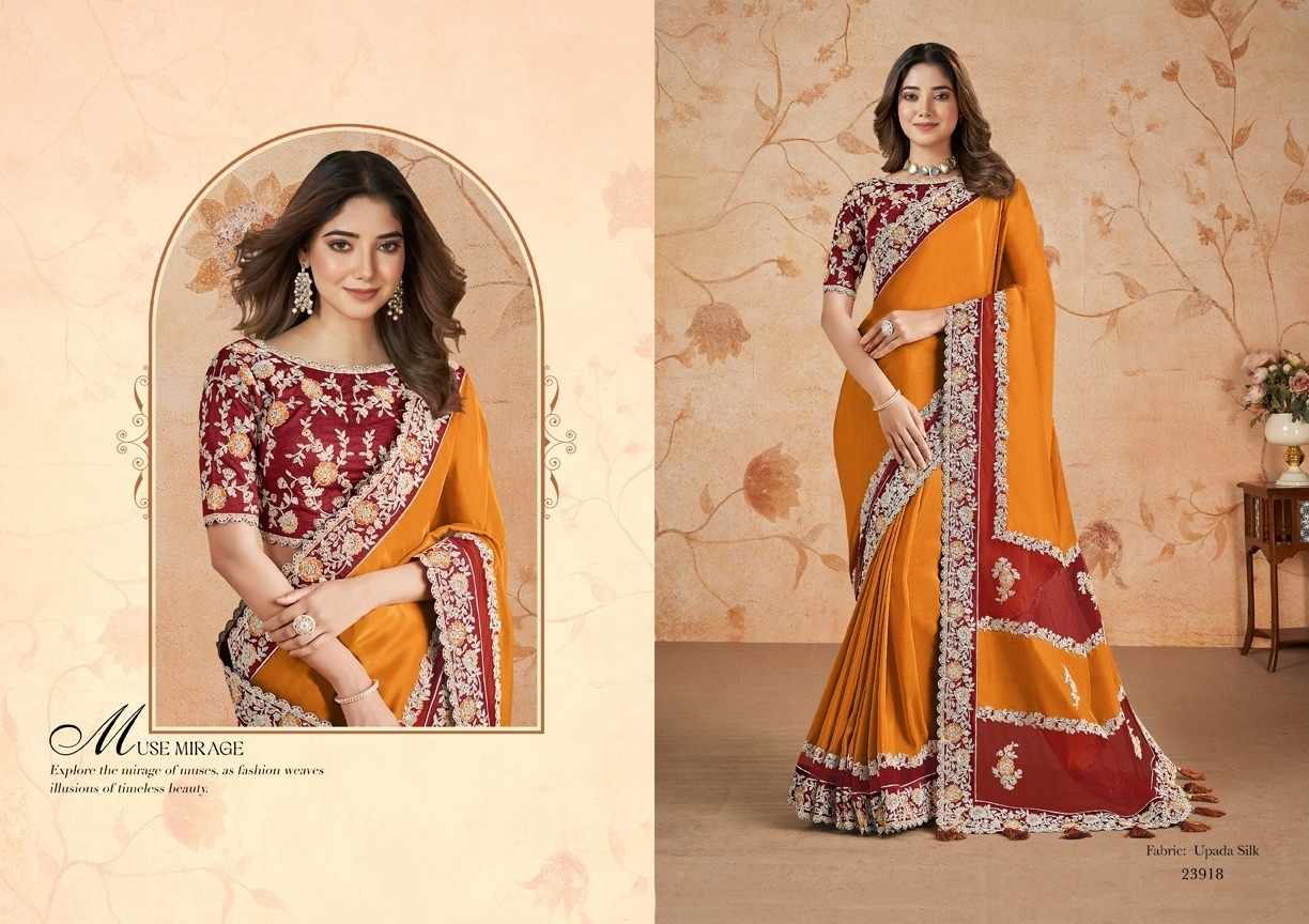 Orange and Red Opulent Mirage Upada Silk Saree with Embroidered Blouse