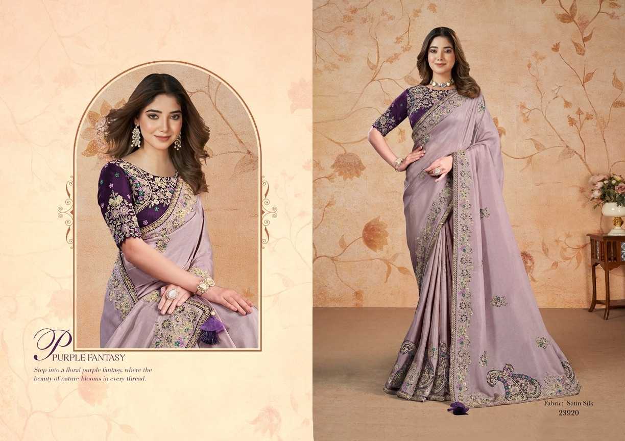 Purple Purple Fantasy Satin Silk Saree with Embroidered Blouse