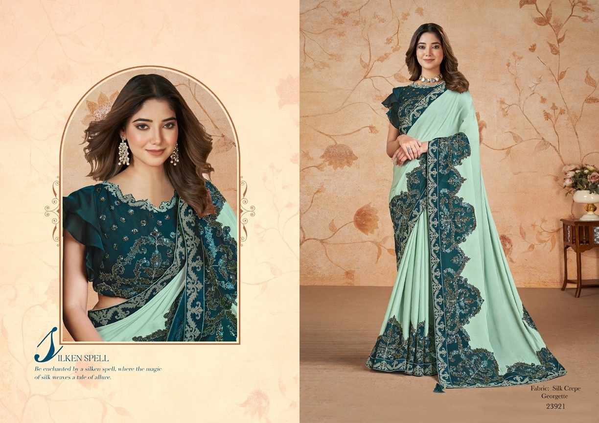 Teal Silken Spell Silk Crepe Georgette Saree