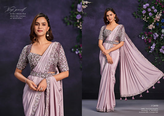 Lavender Pure Cape Georgette Saree