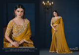 Royal Mustard Gold Satin Silk Saree – Luxurious Shine & Timeless Elegance