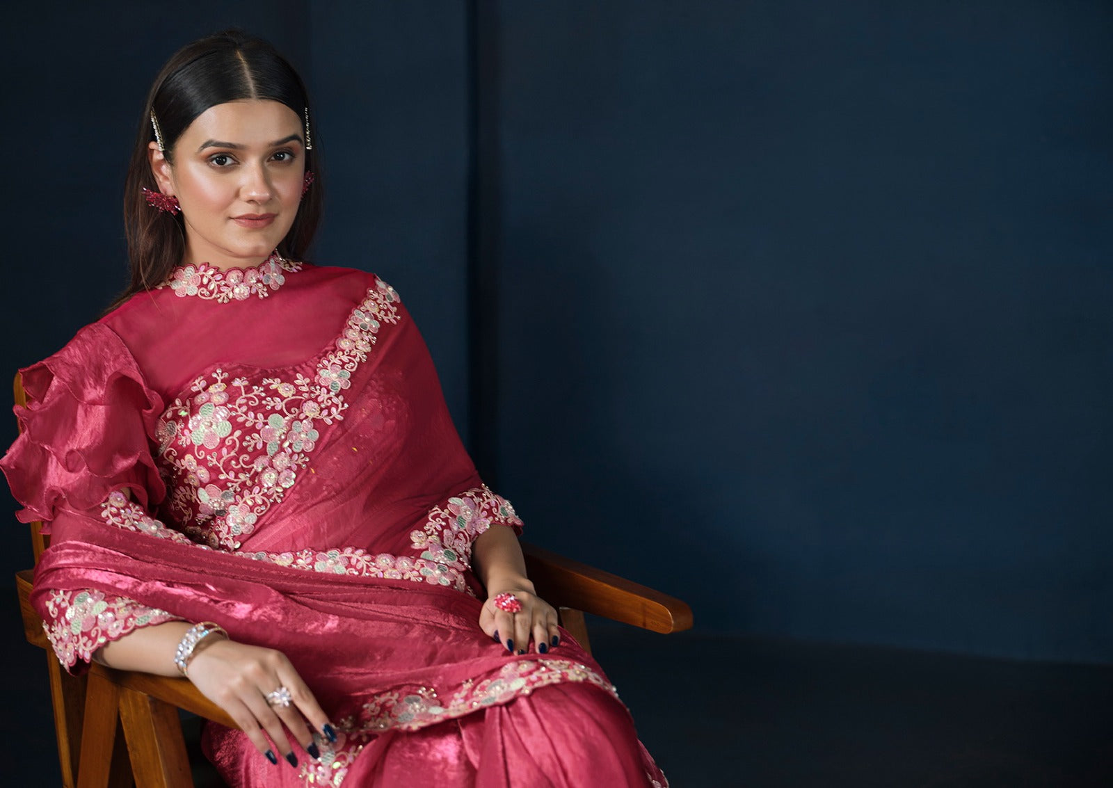 Royal Wine Red Satin Silk Saree – Timeless Elegance