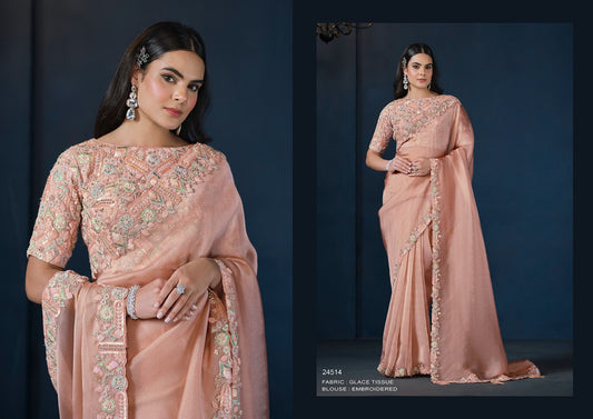 Blush Elegance - Satin Silk Saree in Dusty Rose