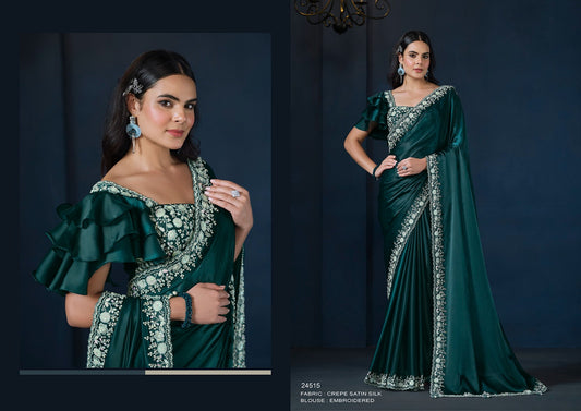 Teal Elegance Satin Silk Saree – A Timeless Statement