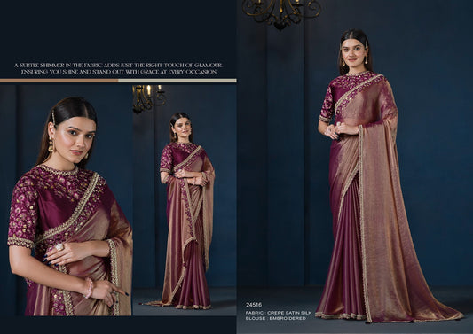 Royal Wine Elegance - Satin Silk Saree