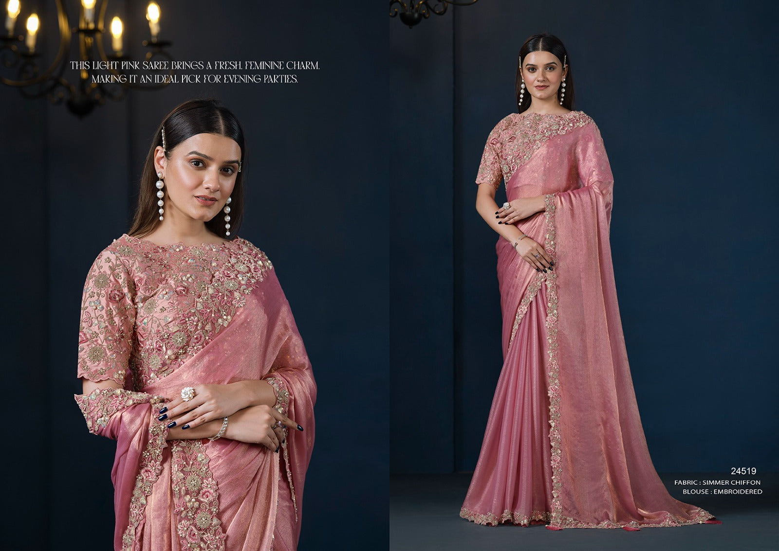 Rosewood Blush Satin Silk Saree