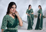 Elegant Bottle Green Ready-to-Wear Saree with Embroidered Blouse from www.fashionpur.com
