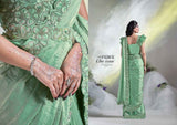 Mint Green Pre-Stitched Saree with Ruffle Sleeves & Belt from www.fashionpur.com