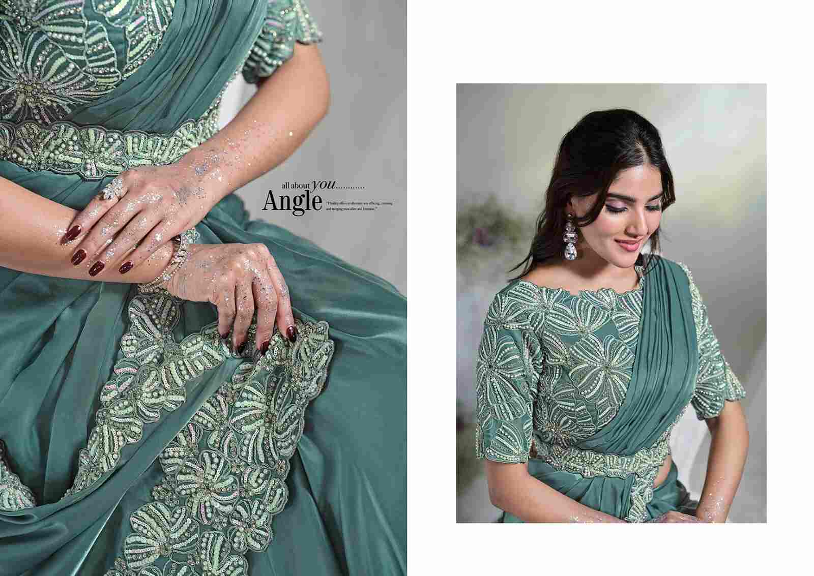 Sea Green Ready-to-Wear Saree with Hand Embroidered Blouse from www.fashionpur.com