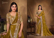 Antique Olive Green Crush Paper Silk Saree with Hand-Embroidered Blouse