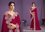 Rani Pink Two-Tone Satin Silk Saree with Moti & Sequin Work from www.fashionpur.com