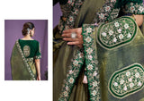 Green Glass Tissue Saree with Sequence & Patch Work Embroidery from www.fashionpur.com