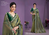 Green Glass Tissue Saree with Sequence & Patch Work Embroidery from www.fashionpur.com