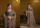 Teal Blue Pure Georgette Saree with Zari Organza Silk & Khatli Work-Design 25003