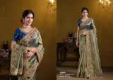 Green Pure Georgette Saree with Zari Organza Silk & Exquisite Khatli Work-Design 25005