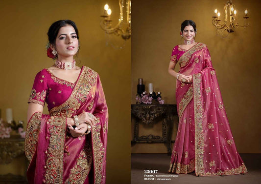 Rani Pink Zari Organza Silk Saree with Exquisite Khatli & Sequence Work-Design 25007