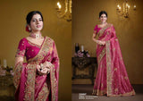Rani Pink Zari Organza Silk Saree with Exquisite Khatli & Sequence Work-Design 25007