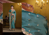 Teal Blue Glass Tissue Saree with Exquisite Khatli & Sequence Work-Design 25008