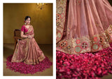 Peach Zari Organza Silk Saree with Exquisite Khatli & Sequence Work-Design 25009