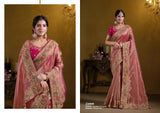 Peach Zari Organza Silk Saree with Exquisite Khatli & Sequence Work-Design 25009