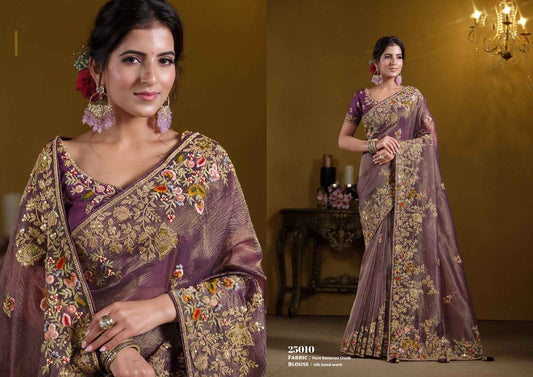 Purple Pure Banarasi Crush Saree with Exquisite Khatli & Sequence Work-Design 25010