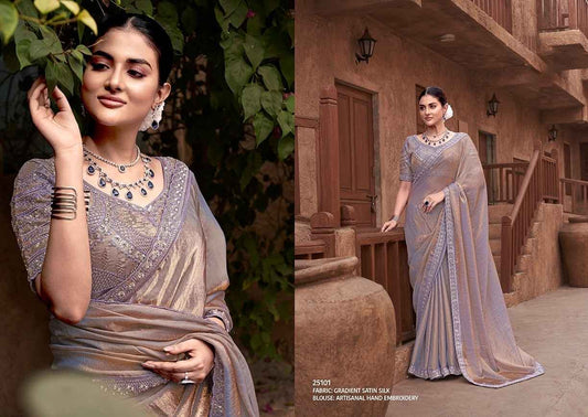 Graceful Chiku Satin Silk Saree with Embroidered Blouse