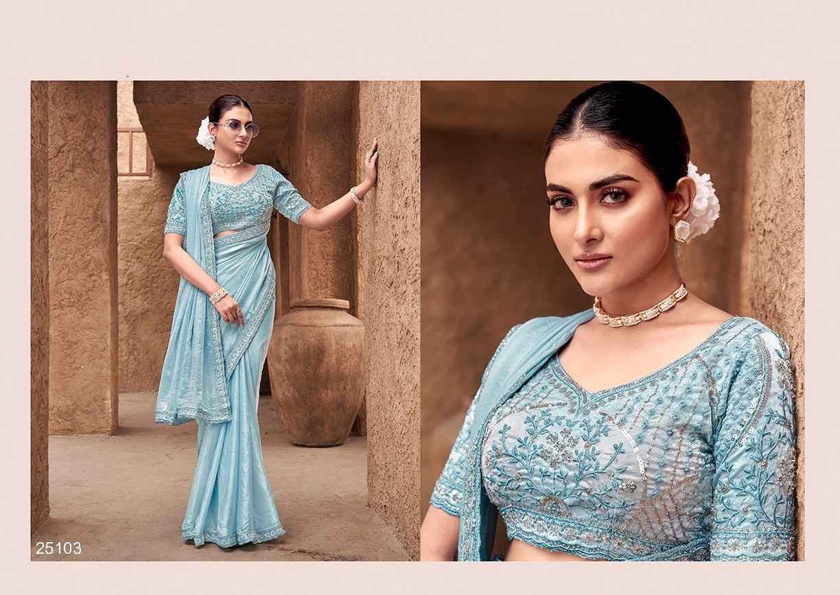 Ethereal Elegance Gradient Satin Silk Saree in Serene Blue