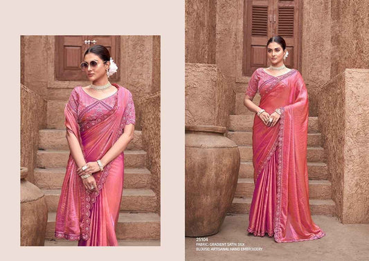 Blush Elegance Gradient Satin Silk Saree – Rosewood Red