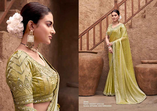 Royal Gold Elegance Gradient Satin Silk Saree