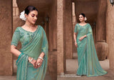 Ethereal Elegance - Seafoam Green Gradient Satin Silk Saree