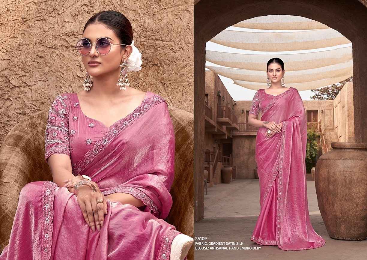 Royal Wine Elegant Satin Silk Saree