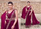 Royal Wine Two-Tone Satin Silk Saree with Handwork & Belt