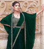 Emerald Green Shimmer Chiffon Saree with Sequins Handwork