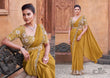 Elegant Mustard Crepe Satin Silk Saree with Pearl Handwork