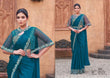 Teal Blue Crepe Satin Silk Saree with Poncho & Hand Embroidery