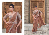 Elegant Brown Two-Tone Satin Silk Saree with Pearl Work