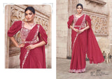 Elegant Wine Red Satin Silk Saree with Dual Sequin Work